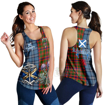 Kinninmont Tartan Women's Racerback Tanks Happy St. Andrew's Day Half Tartan Style 4XL - Tartan Vibes Clothing
