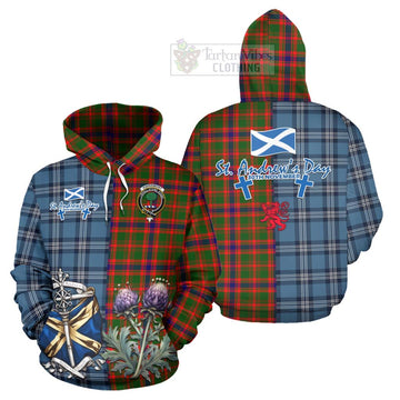 Kinninmont Tartan Hoodie Happy St. Andrew's Day Half Tartan Style Zip Hoodie - Tartan Vibes Clothing