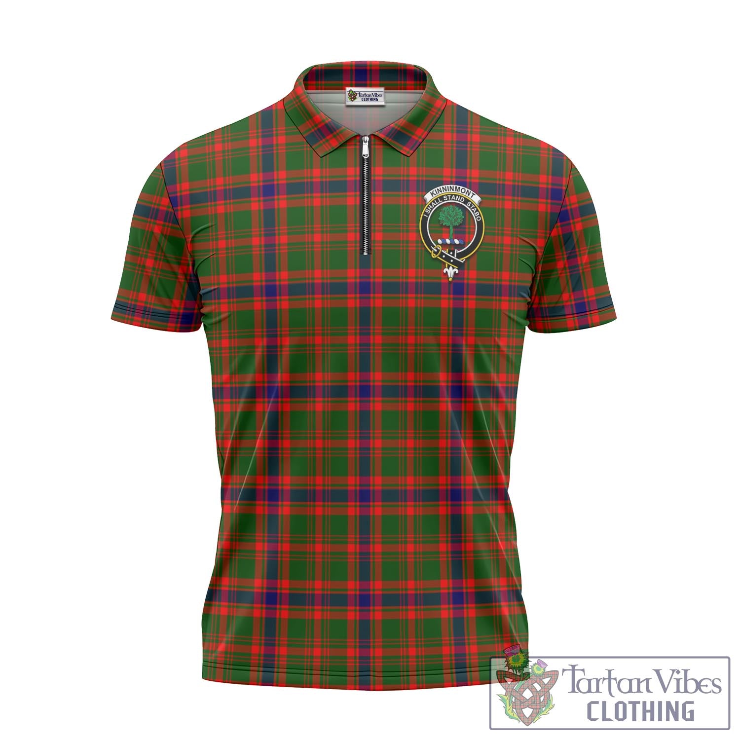 Kinninmont Tartan Zipper Polo Shirt with Family Crest Unisex - Tartan Vibes Clothing