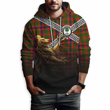 Tartan Vibes Clothing Kinninmont Crest Tartan Hoodie with Golden Lion Emblem Celtic Style