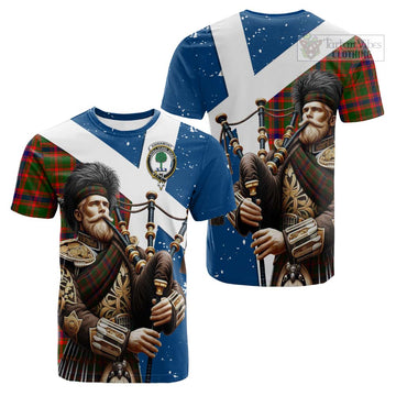 Kinninmont Tartan Cotton T-shirt with Family Crest Scottish Bagpiper Vibes Kid's Shirt - Tartan Vibes Clothing