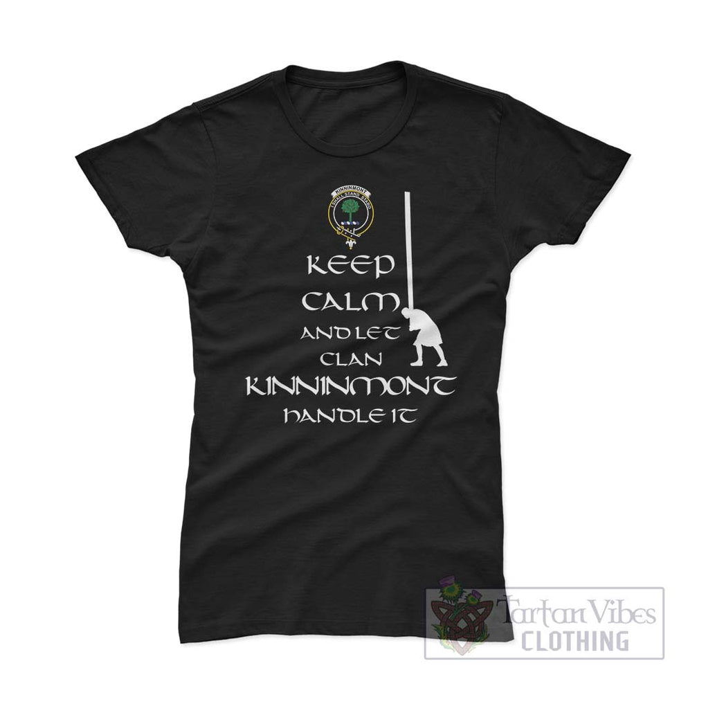 Kinninmont Clan Women's T-Shirt: Keep Calm and Let the Clan Handle It Caber Toss Highland Games Style - 2D-tartanvibesclothing