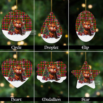 Kinninmont Tartan Christmas Aluminium Ornament with Adorable Highland Coo Aluminium - Tartan Vibes Clothing