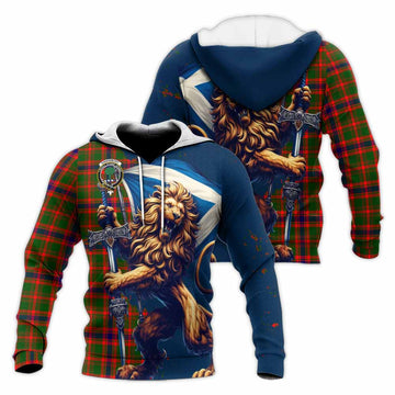 Kinninmont Tartan Family Crest Knitted Hoodie with Scottish Majestic Lion Unisex Knitted Pullover Hoodie - Tartan Vibes Clothing