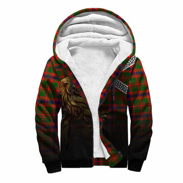 Tartan Vibes Clothing Kinninmont Crest Tartan Sherpa Hoodie with Golden Lion Emblem Celtic Style
