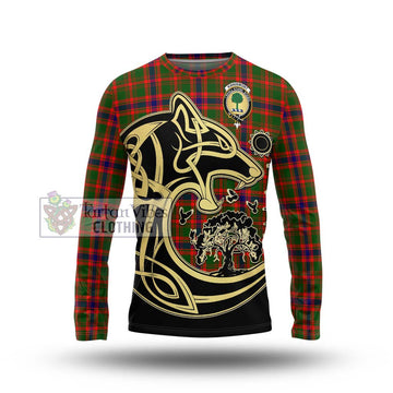 Kinninmont Tartan Long Sleeve T-Shirt with Family Crest Celtic Wolf Style Unisex - Tartan Vibes Clothing