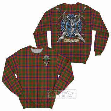 Kinninmont Tartan Sweatshirt with Family Crest Celtic Skull Style Unisex - Tartan Vibes Clothing