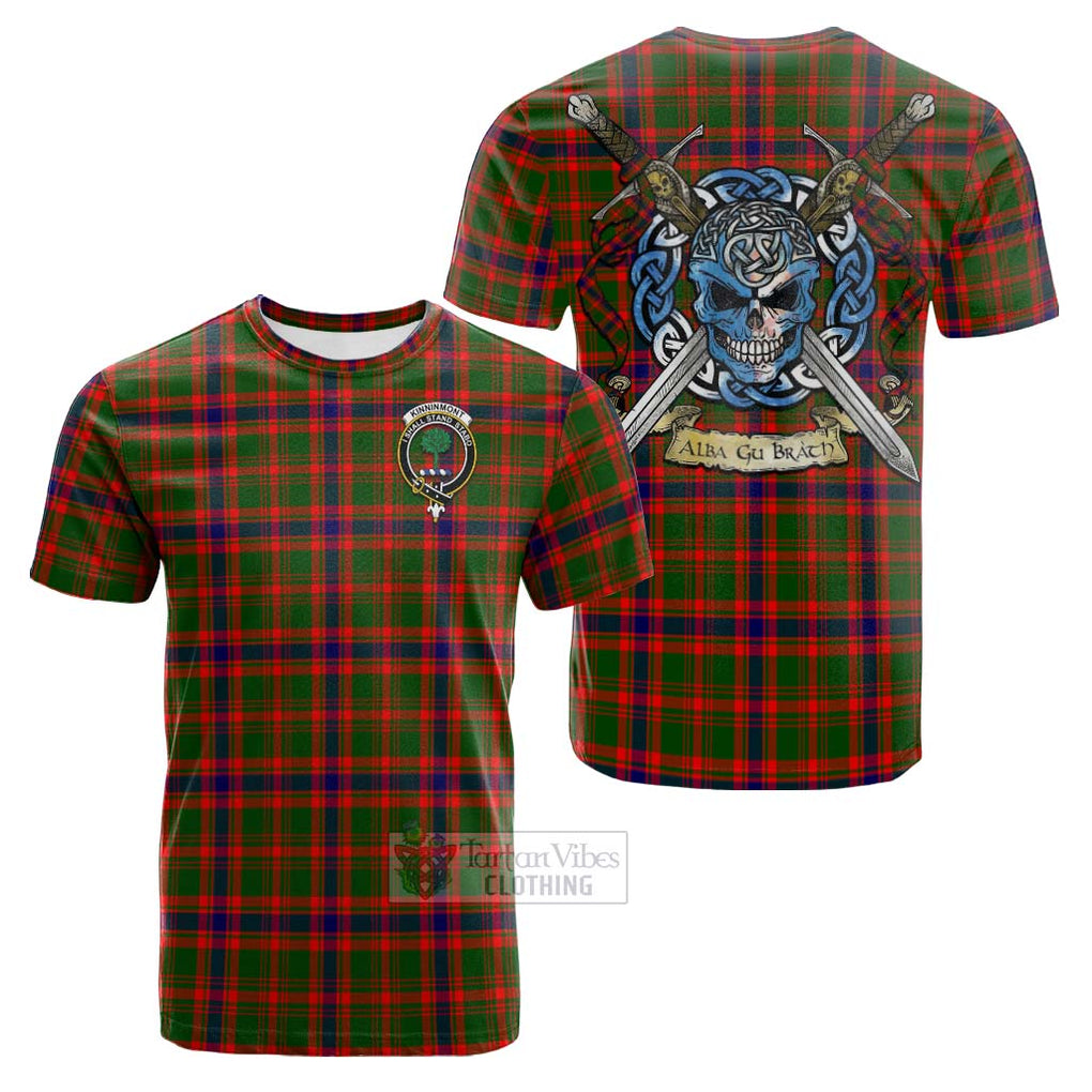Kinninmont Tartan Cotton T-shirt with Family Crest Celtic Skull Style Kid's Shirt - Tartan Vibes Clothing