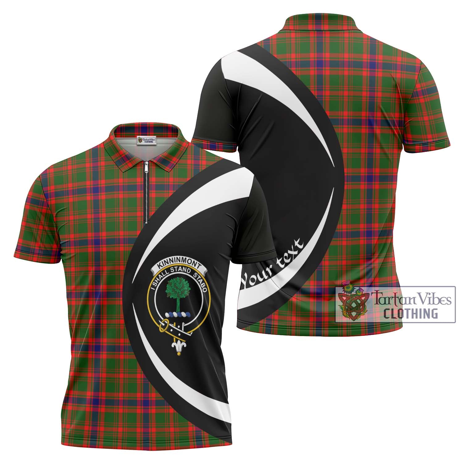 Kinninmont Tartan Zipper Polo Shirt with Family Crest Circle Style Unisex - Tartan Vibes Clothing