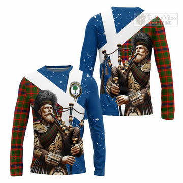 Kinninmont Tartan Long Sleeve T-Shirt with Family Crest Scottish Bagpiper Vibes Unisex - Tartan Vibes Clothing