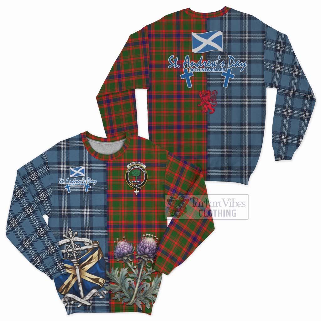 Kinninmont Tartan Sweatshirt Happy St. Andrew's Day Half Tartan Style Unisex - Tartan Vibes Clothing