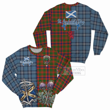 Kinninmont Tartan Sweatshirt Happy St. Andrew's Day Half Tartan Style Unisex - Tartan Vibes Clothing