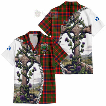 Kinninmont Tartan Hawaiian Shirt with Family Crest and St. Andrew's Cross Accented by Thistle Vines Kid - Tartan Vibes Clothing
