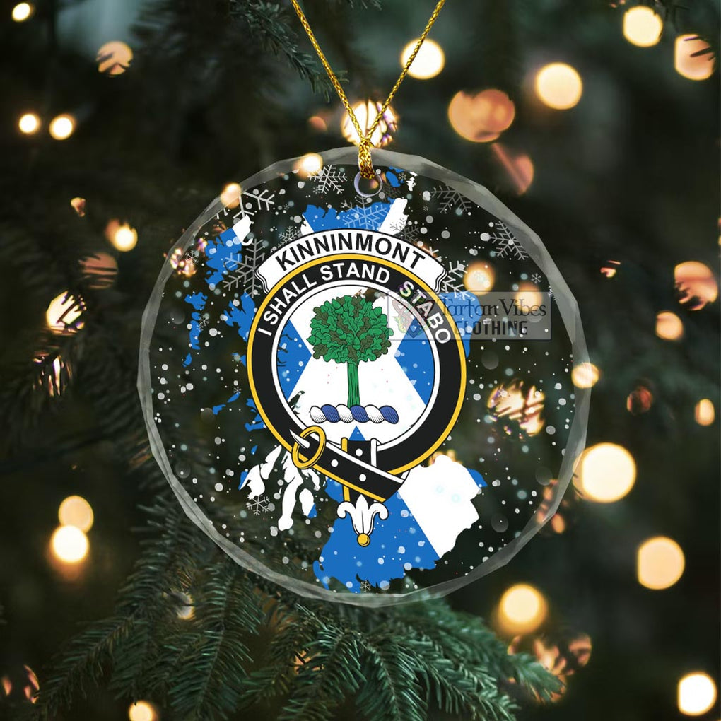Kinninmont Clan Crest Christmas Glass Ornament with Scotland Map Transparent Glass Circle - 2D-tartanvibesclothing