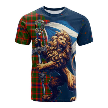 Kinninmont Tartan Family Crest Cotton T-shirt with Scottish Majestic Lion Kid's Shirt - Tartan Vibes Clothing