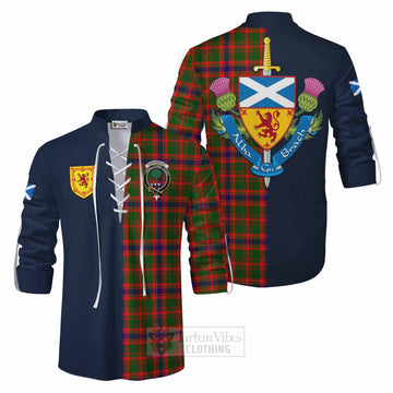 Kinninmont Tartan Ghillie Kilt Shirt Alba with Scottish Lion Royal Arm Half Style Men - Tartan Vibes Clothing