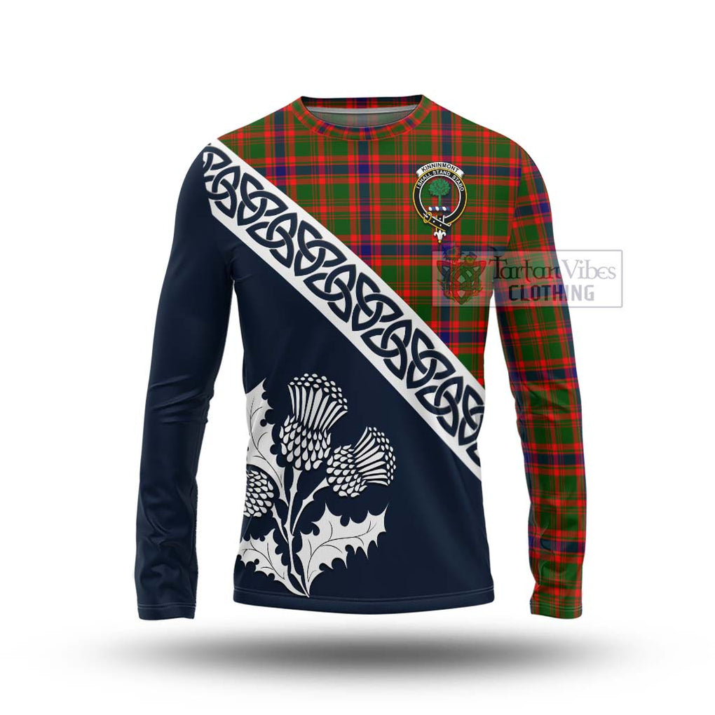 Kinninmont Tartan Long Sleeve T-Shirt Featuring Thistle and Scotland Map Unisex - Tartan Vibes Clothing