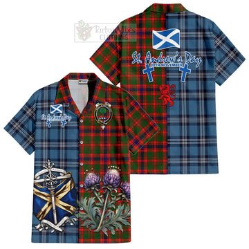 Kinninmont Tartan Hawaiian Shirt Happy St. Andrew's Day Half Tartan Style Kid - Tartan Vibes Clothing