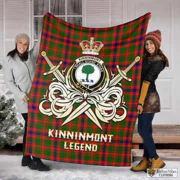 Kinninmont Tartan Blanket with Clan Crest and the Golden Sword of Courageous Legacy X-Large 59 x 79 inches 150 x 200 cm - Tartan Vibes Clothing