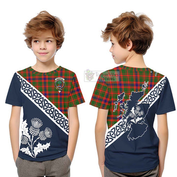 Kinninmont Tartan Kid T-Shirt Featuring Thistle and Scotland Map Youth XL Size14 - Tartan Vibes Clothing