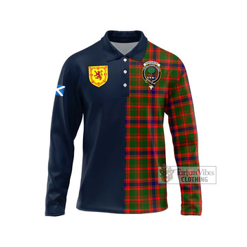 Kinninmont Tartan Long Sleeve Polo Shirt Alba with Scottish Lion Royal Arm Half Style Unisex - Tartan Vibes Clothing