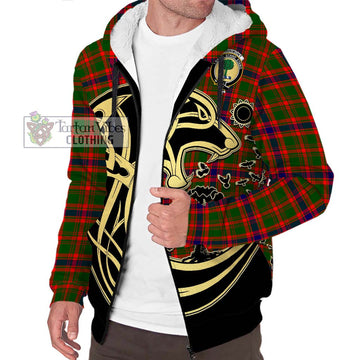 Kinninmont Tartan Sherpa Hoodie with Family Crest Celtic Wolf Style Unisex S - Tartan Vibes Clothing