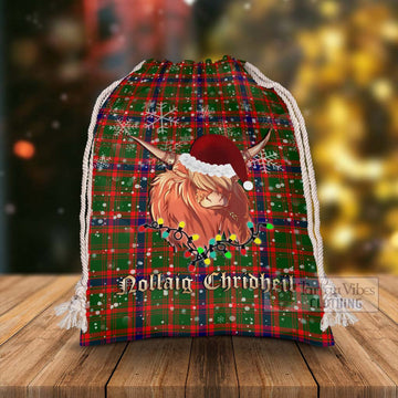 Kinninmont Tartan Christmas Santa's Bag with Twinkle Highland Cattle - Tartan Vibes Clothing