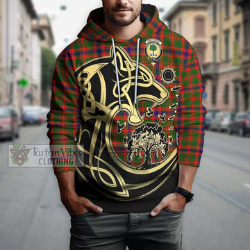 Kinninmont Tartan Hoodie with Family Crest Celtic Wolf Style Zip Hoodie - Tartan Vibes Clothing