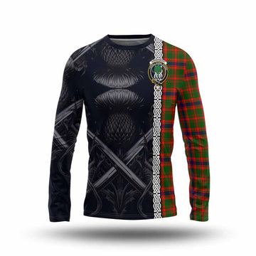 Kinninmont Tartan Long Sleeve T-Shirt with Family Crest Cross Sword Thistle Celtic Vibes Unisex - Tartan Vibes Clothing