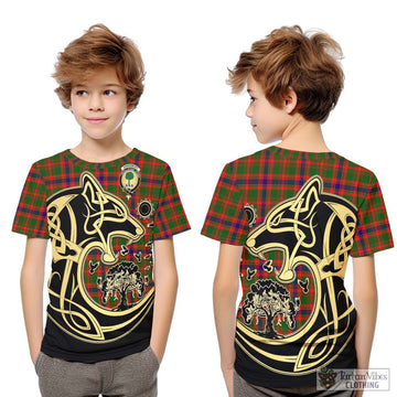 Kinninmont Tartan Kid T-Shirt with Family Crest Celtic Wolf Style Youth XL Size14 - Tartan Vibes Clothing
