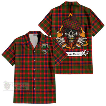 Kinninmont Tartan Hawaiian Shirt with Family Crest and Bearded Skull Holding Bottles of Whiskey Kid - Tartan Vibes Clothing