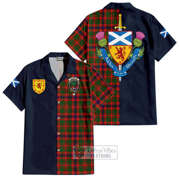 Kinninmont Tartan Hawaiian Shirt Alba with Scottish Lion Royal Arm Half Style Kid - Tartan Vibes Clothing