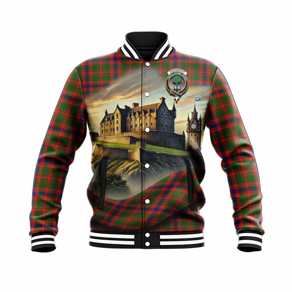 Kinninmont Tartan Family Crest Baseball Jacket with Scottish Ancient Castle Style Unisex - Tartan Vibes Clothing