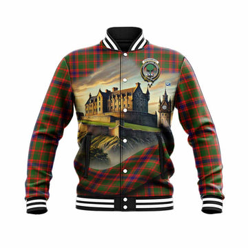 Kinninmont Tartan Family Crest Baseball Jacket with Scottish Ancient Castle Style Unisex - Tartan Vibes Clothing