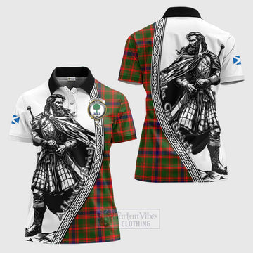 Kinninmont Tartan Clan Crest Women's Polo Shirt with Highlander Warrior Celtic Style Women - Tartan Vibes Clothing