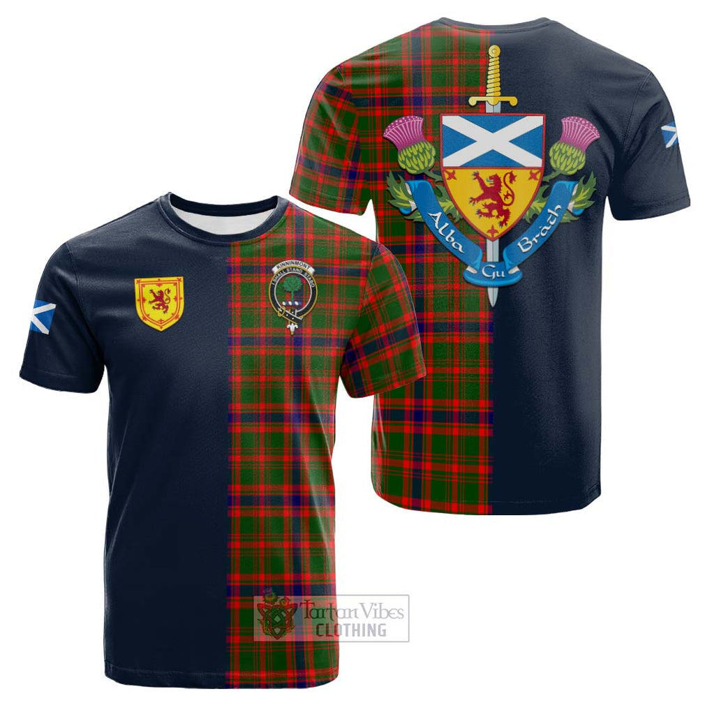 Kinninmont Tartan Cotton T-shirt Alba with Scottish Lion Royal Arm Half Style Kid's Shirt - Tartan Vibes Clothing