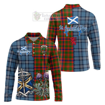 Kinninmont Tartan Long Sleeve Polo Shirt Happy St. Andrew's Day Half Tartan Style Unisex - Tartan Vibes Clothing
