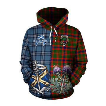 Kinninmont Tartan Cotton Hoodie Happy St. Andrew's Day Half Tartan Style Pullover Hoodie XS - Tartan Vibes Clothing