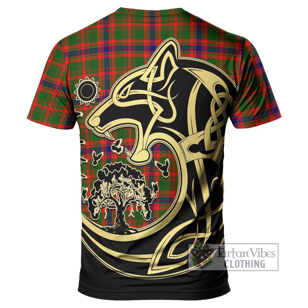 Kinninmont Tartan T-Shirt with Family Crest Celtic Wolf Style - Tartan Vibes Clothing