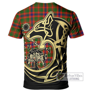 Kinninmont Tartan T-Shirt with Family Crest Celtic Wolf Style - Tartan Vibes Clothing