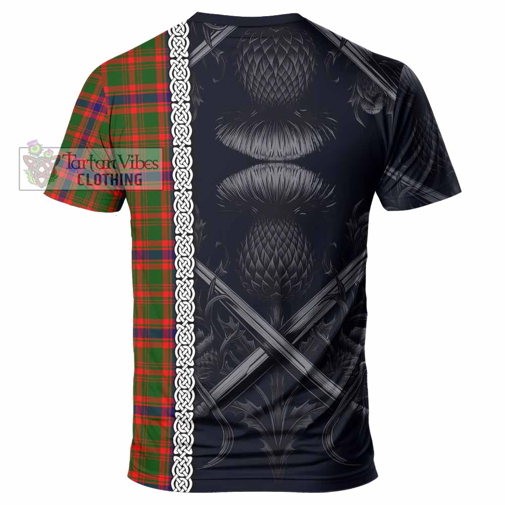 Kinninmont Tartan T-Shirt with Family Crest Cross Sword Thistle Celtic Vibes - Tartan Vibes Clothing