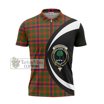 Kinninmont Tartan Zipper Polo Shirt with Family Crest Circle Style - Tartan Vibes Clothing