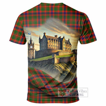 Kinninmont Tartan Family Crest T-Shirt with Scottish Ancient Castle Style - Tartan Vibes Clothing