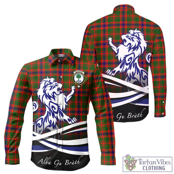 Kinninmont Tartan Long Sleeve Button Up Shirt with Alba Gu Brath Regal Lion Emblem