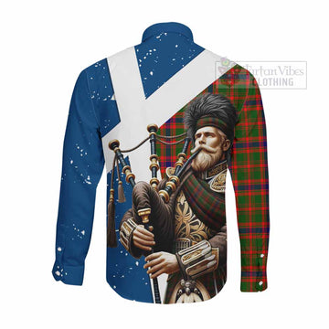 Kinninmont Tartan Long Sleeve Button Shirt with Family Crest Scottish Bagpiper Vibes - Tartan Vibes Clothing