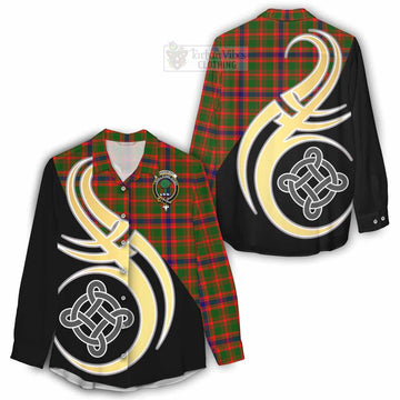 Kinninmont Tartan Women's Casual Shirt with Family Crest and Celtic Symbol Style - Tartan Vibes Clothing