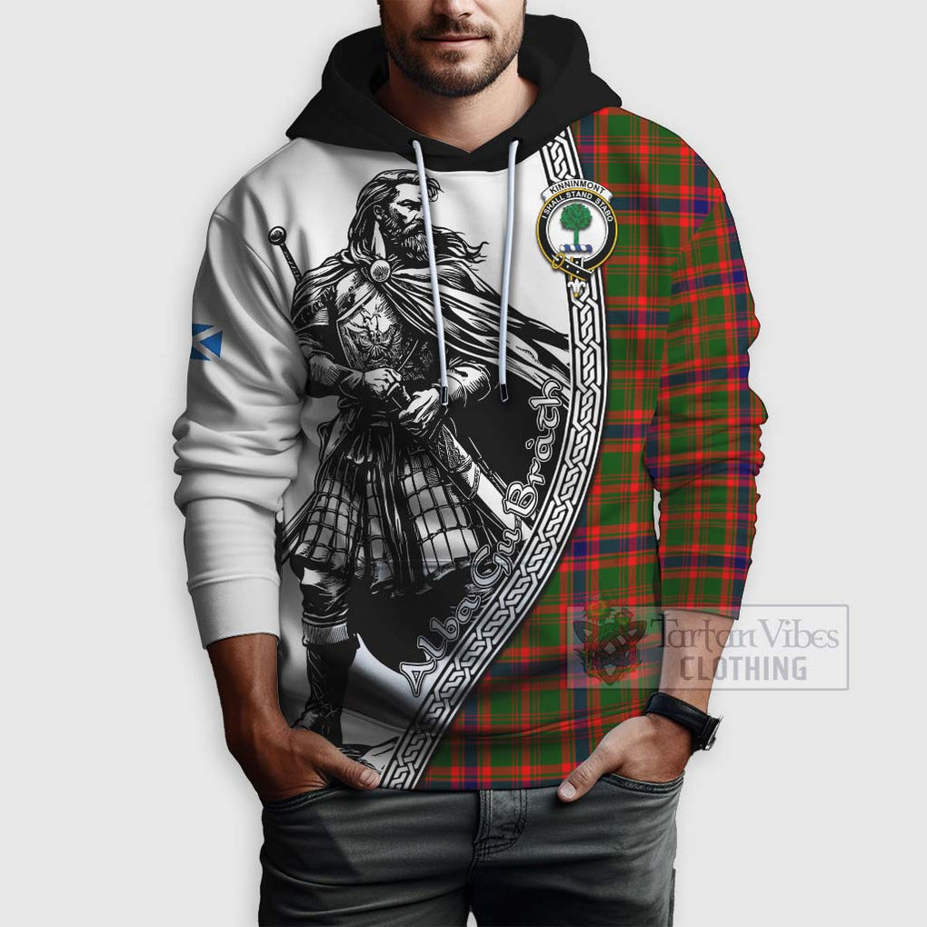 Kinninmont Tartan Clan Crest Hoodie with Highlander Warrior Celtic Style - Tartan Vibes Clothing
