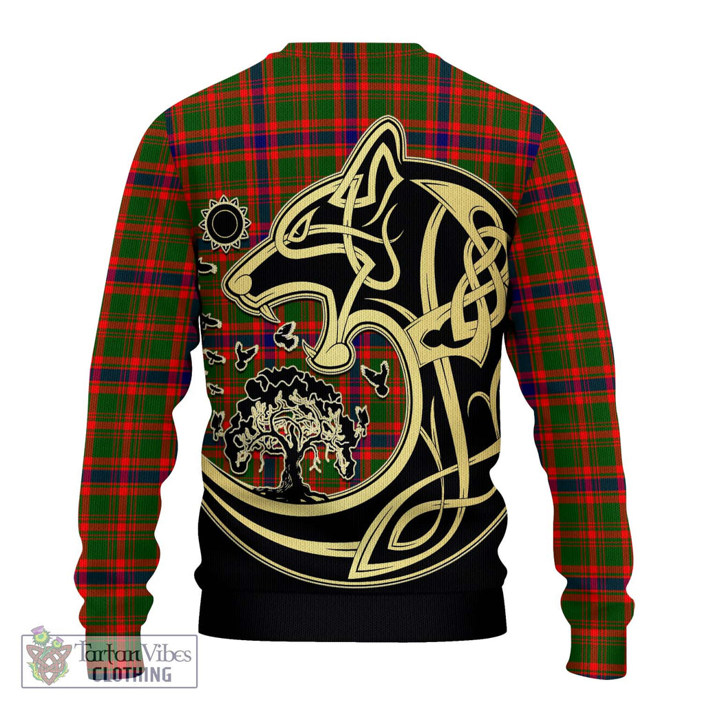 Kinninmont Tartan Ugly Sweater with Family Crest Celtic Wolf Style - Tartan Vibes Clothing