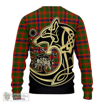 Kinninmont Tartan Ugly Sweater with Family Crest Celtic Wolf Style - Tartan Vibes Clothing