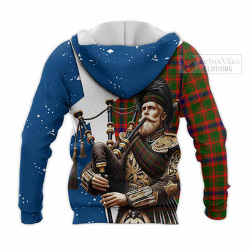Kinninmont Tartan Knitted Hoodie with Family Crest Scottish Bagpiper Vibes - Tartan Vibes Clothing